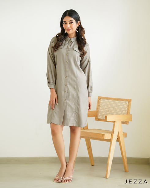 Dual-Wear Poly Cotton Shirt Dress 65801